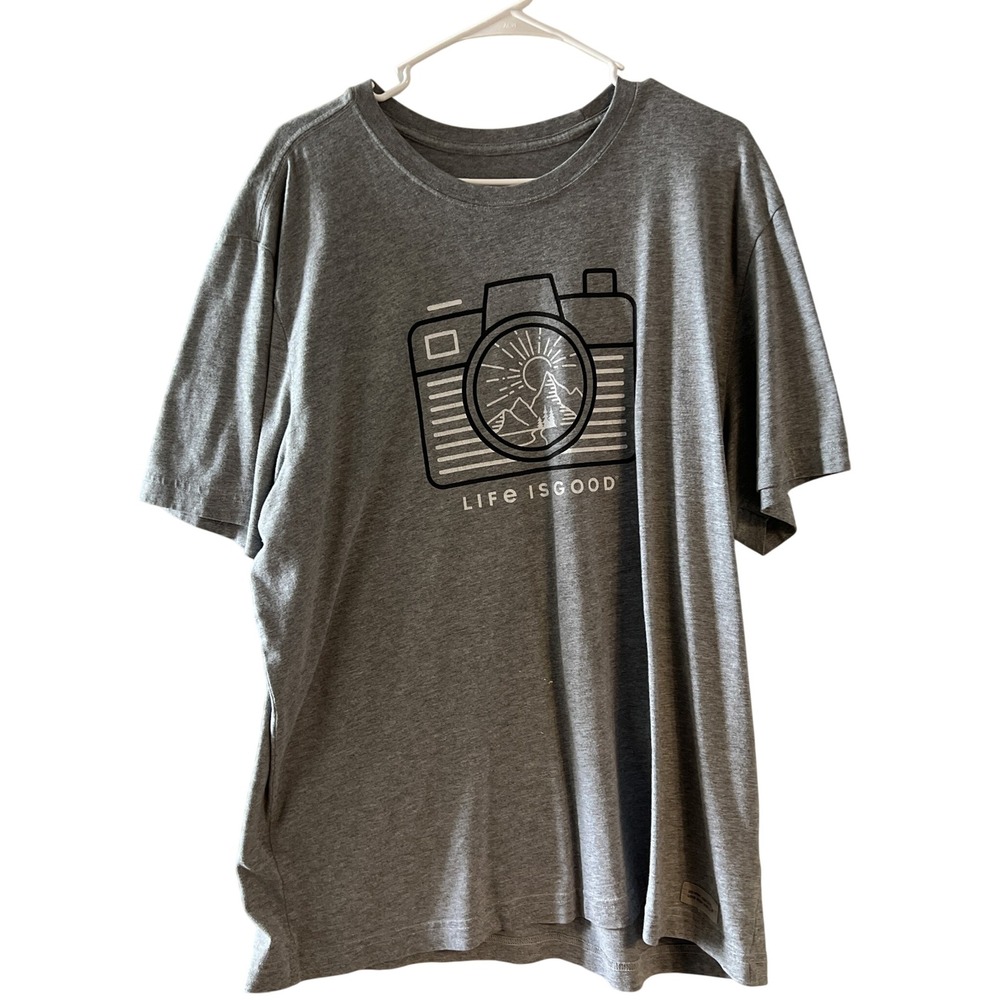 Life is Good Mens Crusher Tee Gray Camera Mountain Graphic T-Shirt XL